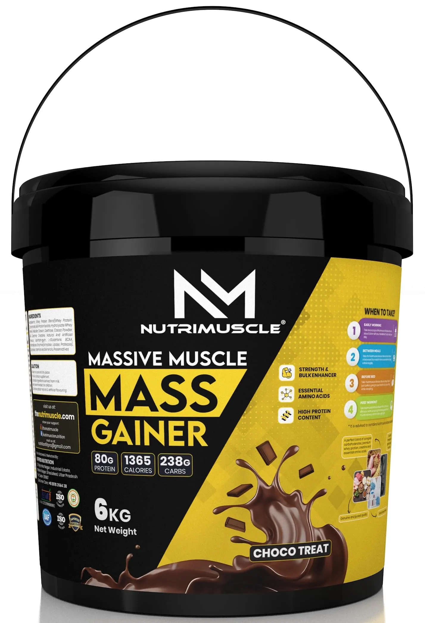 Nutrimuscle Massive Muscle Mass Gainer - 6kg - Choco Treat (Chocolate) Flavour for Muscle, Strength & Mass Gain- Contains, Creatine Complex Carbohydrates, Bcaa, Digestive Enzymes & Essential Vitamins & Minerals