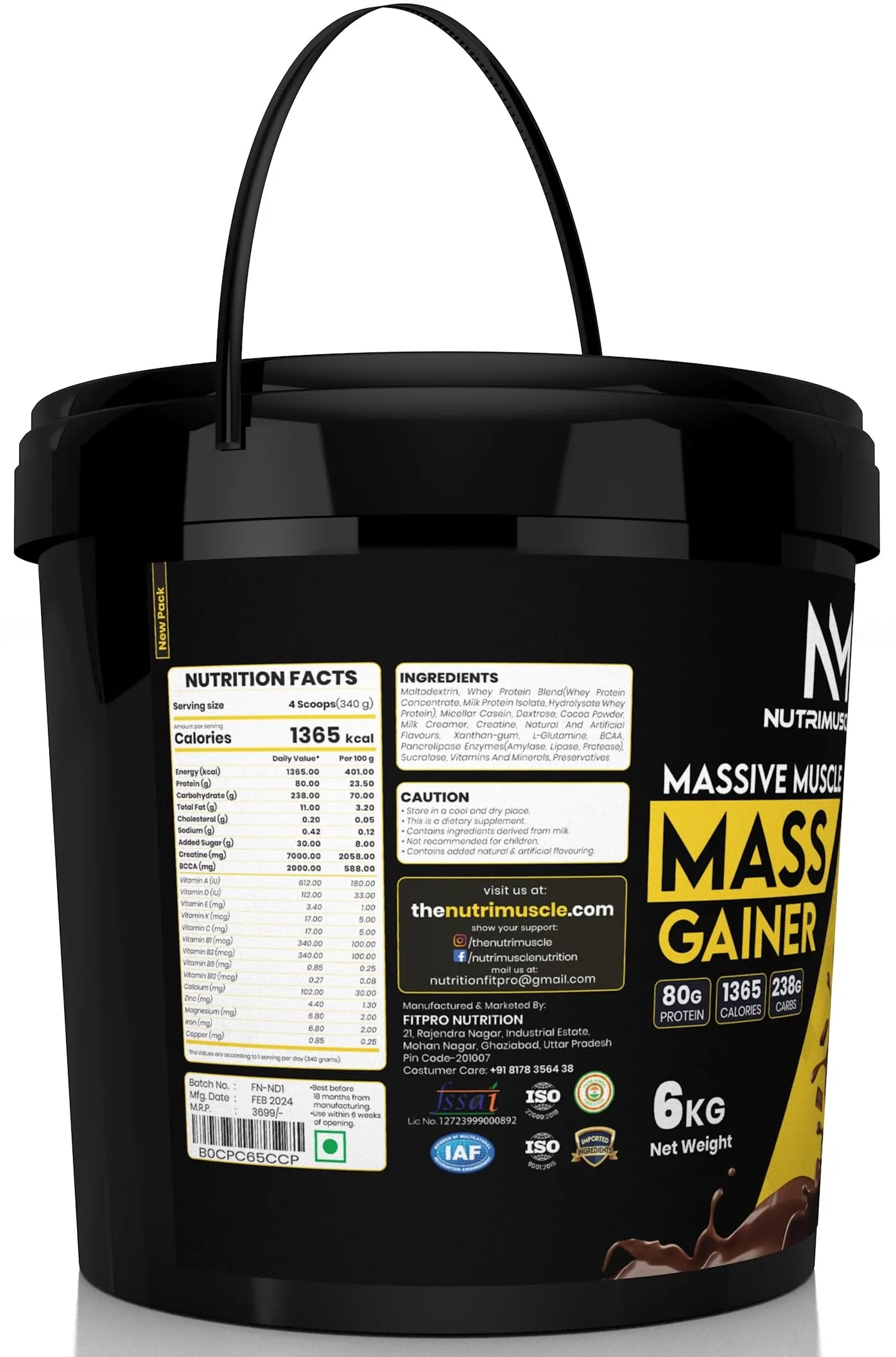 Nutrimuscle Massive Muscle Mass Gainer - 6kg - Choco Treat (Chocolate) Flavour for Muscle, Strength & Mass Gain- Contains, Creatine Complex Carbohydrates, Bcaa, Digestive Enzymes & Essential Vitamins & Minerals