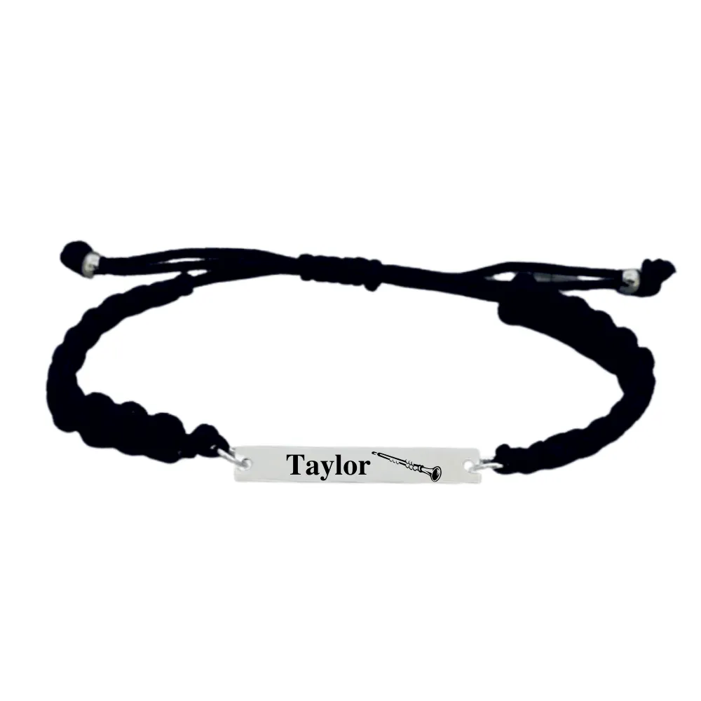 Personalized Engraved Clarinet Bar Rope Bracelet