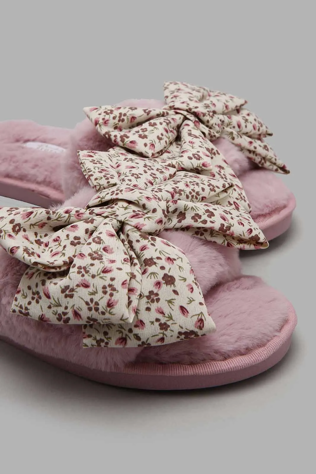 Pink Bow Trim Slipper