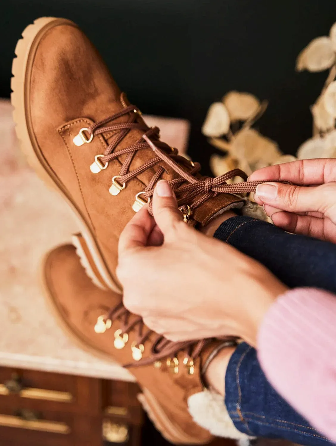 Pollux Vegan Suede & Vegan Fur Boots | Hazelnut