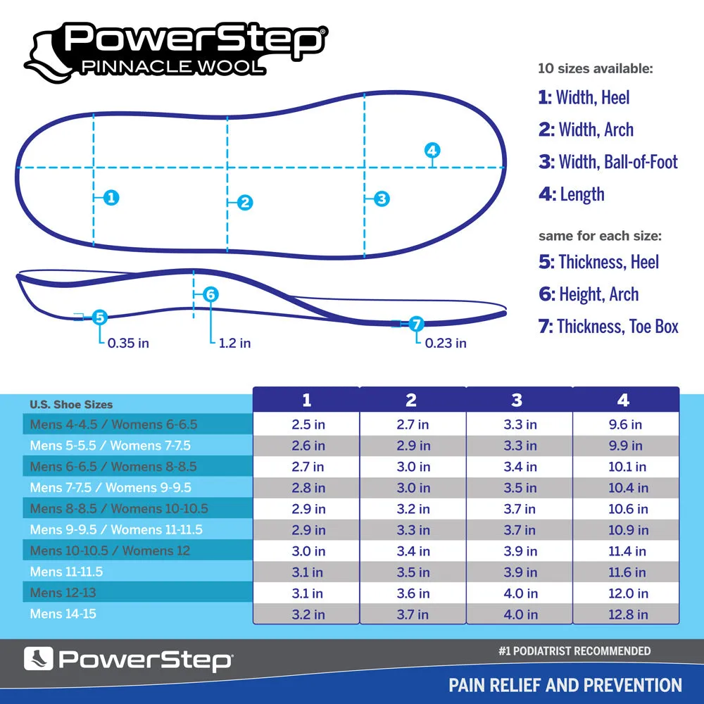 PowerStep Wool Insoles | Arch Support Wool Orthotic, Temperature Control Insoles