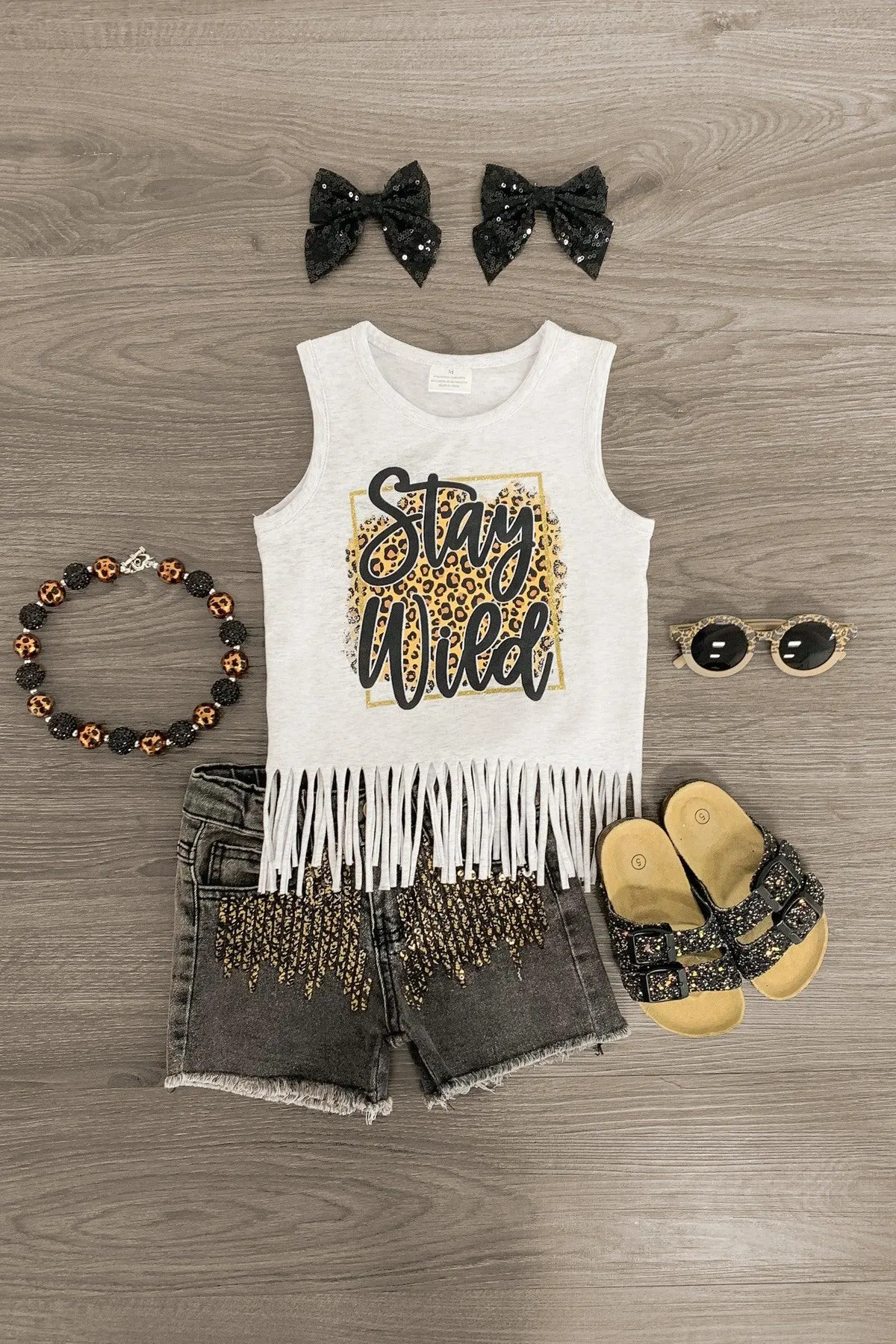 "Stay Wild" Fringe Sequin Short Set