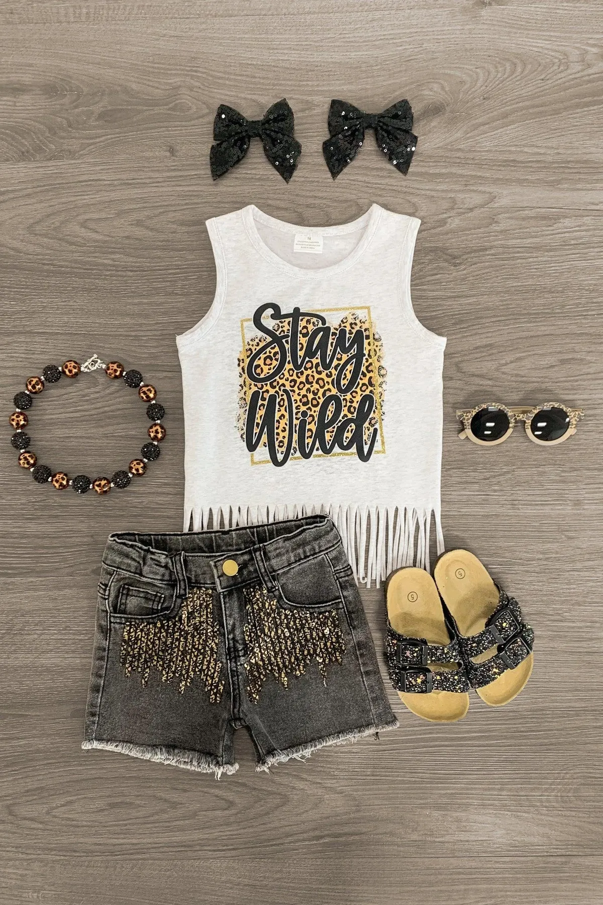 "Stay Wild" Fringe Sequin Short Set