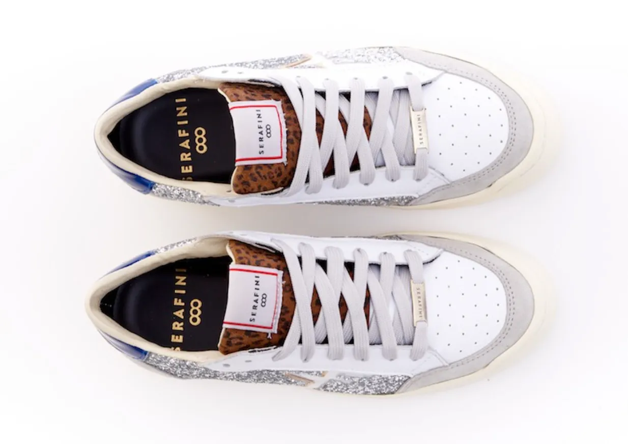 Serafini San Diego Low Silver Glitter Leather Trainers