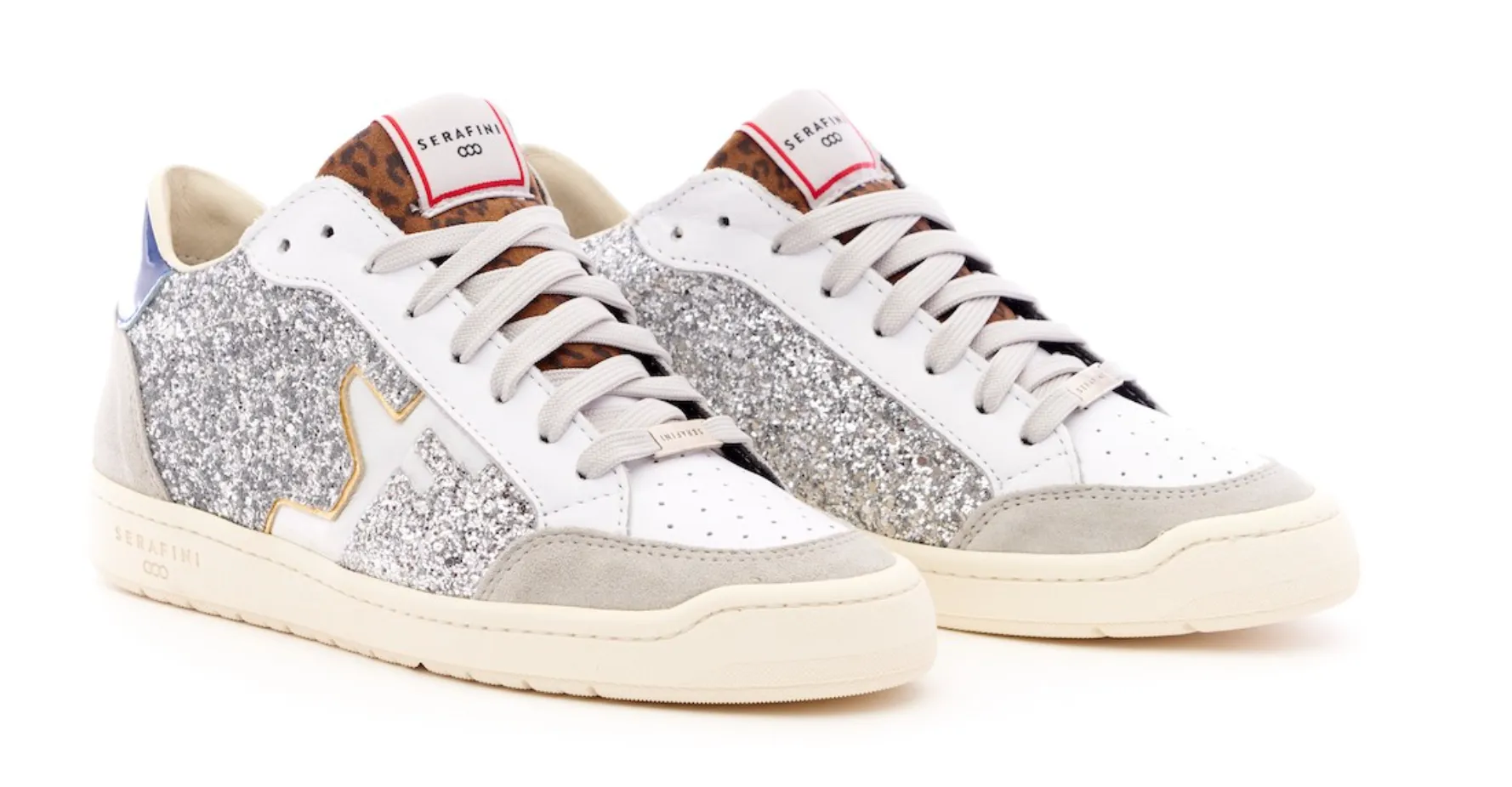 Serafini San Diego Low Silver Glitter Leather Trainers