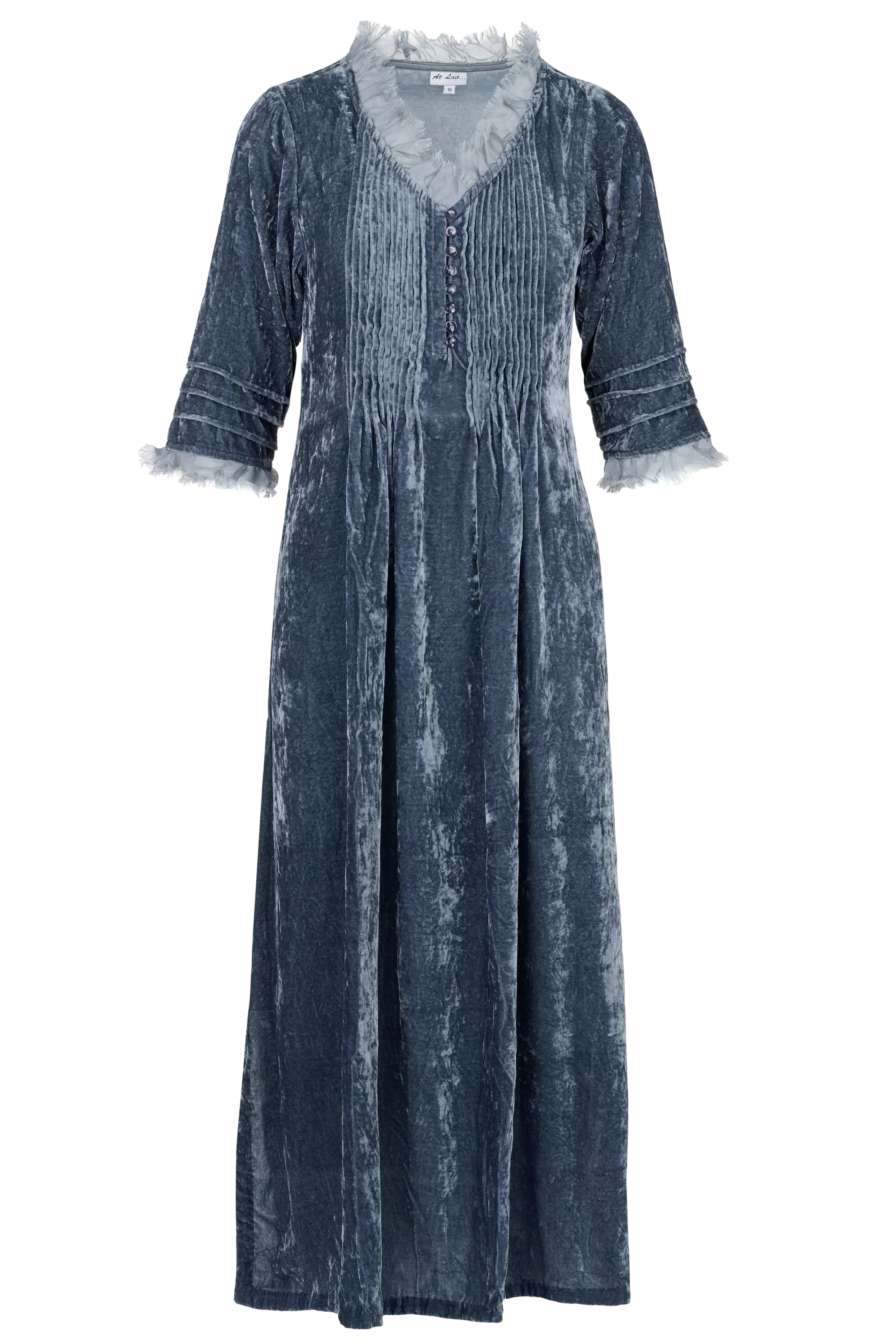 Silk Velvet Annabel Maxi Dress in Blue Grey