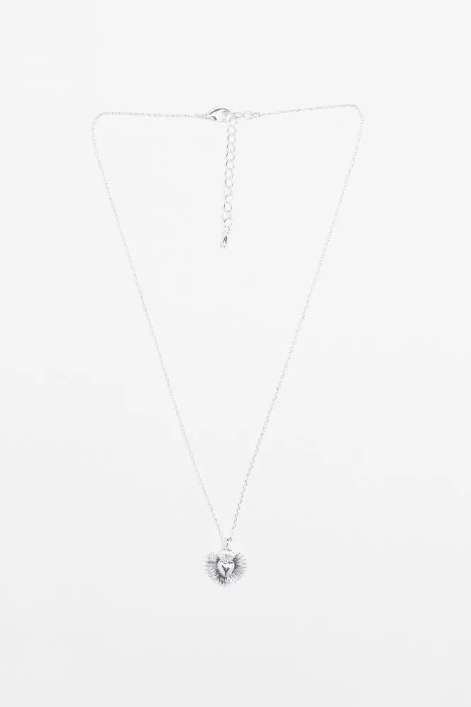 Stella and Gemma Heart And Crown Sunshine Necklace Silver