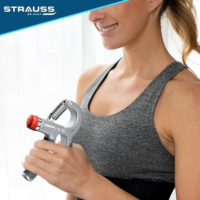 Strauss Adjustable Hand Grip | Adjustable Resistance (10KG - 40KG) | Hand Gripper for Home & Gym Workouts | Perfect for Finger & Forearm Hand Exercises for Men & Women (Black/Grey) | Pack of 50