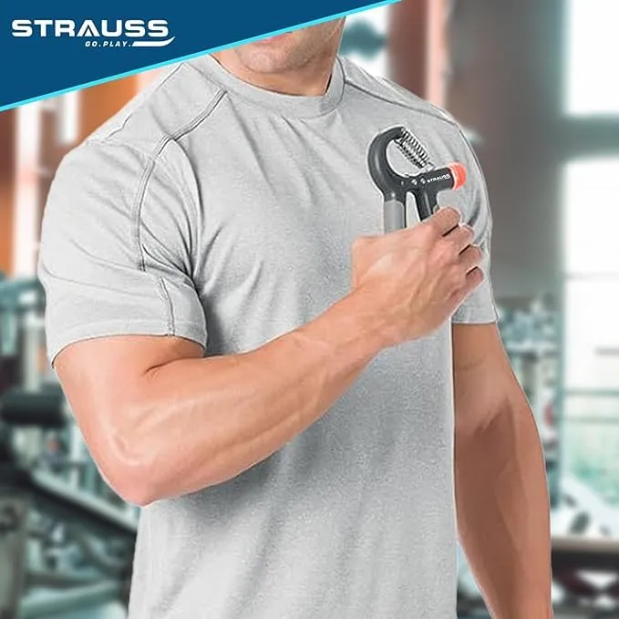 Strauss Adjustable Hand Grip | Adjustable Resistance (10KG - 40KG) | Hand Gripper for Home & Gym Workouts | Perfect for Finger & Forearm Hand Exercises for Men & Women (Black/Grey) | Pack of 50