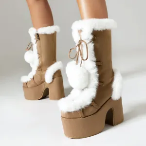 Sweet Lolita Boots Suede Snow Fur Shoes Footwear