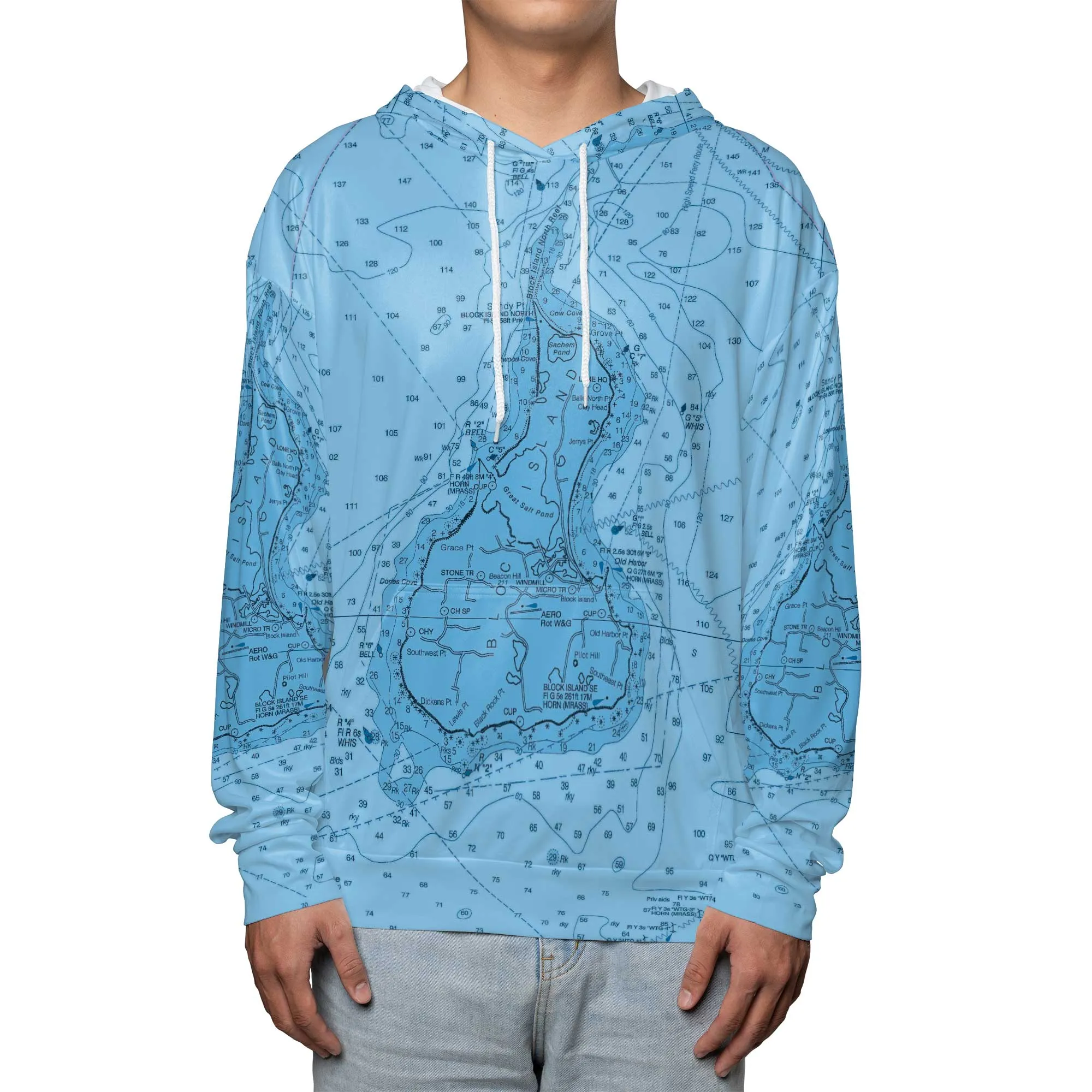 The Block Island Light Blue Hooded Performance Sports Shirt