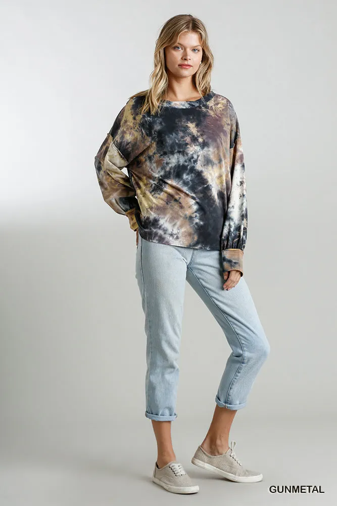 Tie Dye Twisted Collar Top, Gunmetal