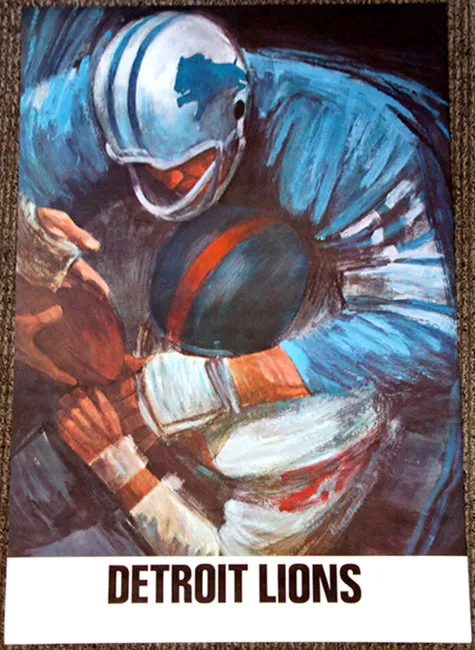 Vintage Original 1966 DETROIT LIONS Dave Boss NFL Football Theme Art 24x36 POSTER