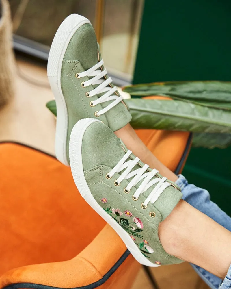 Virevolte Recycled Grain Vegan Suede Embroidered Sneakers | Garden