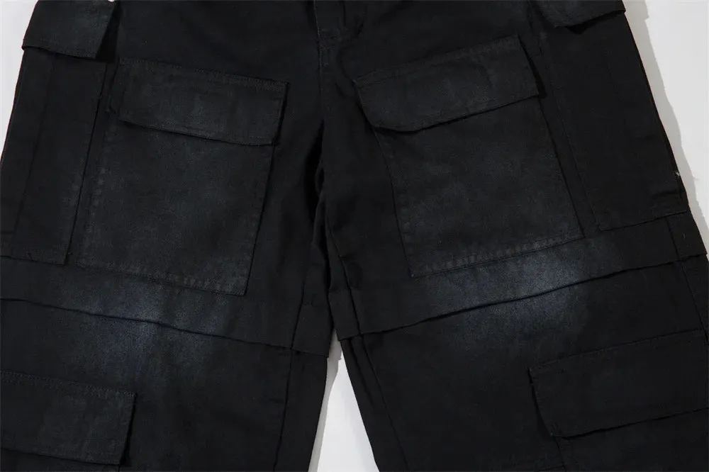 Washed Black Wide Leg Cargo Pants