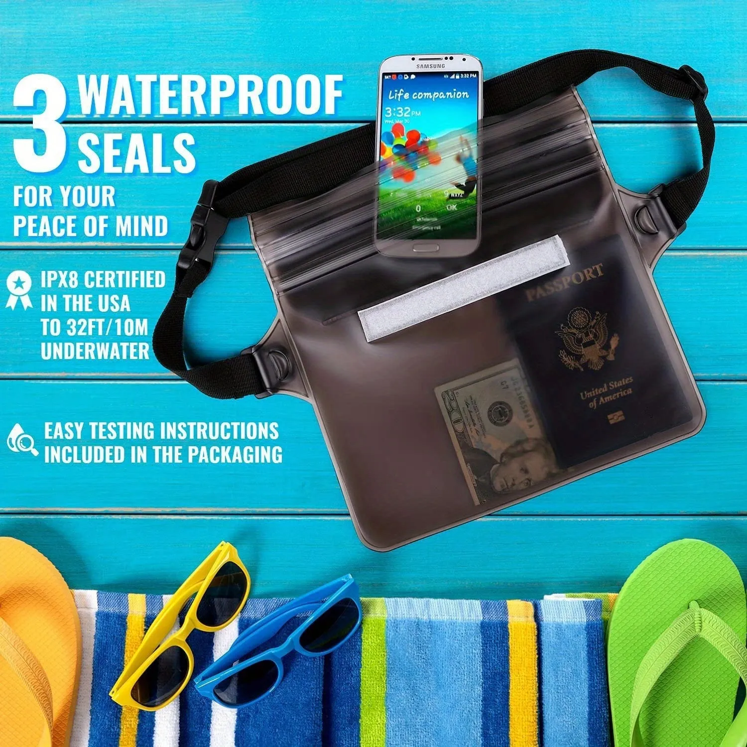 Waterproof Waist Pouch with Strap Stay Dry on Water Adventures