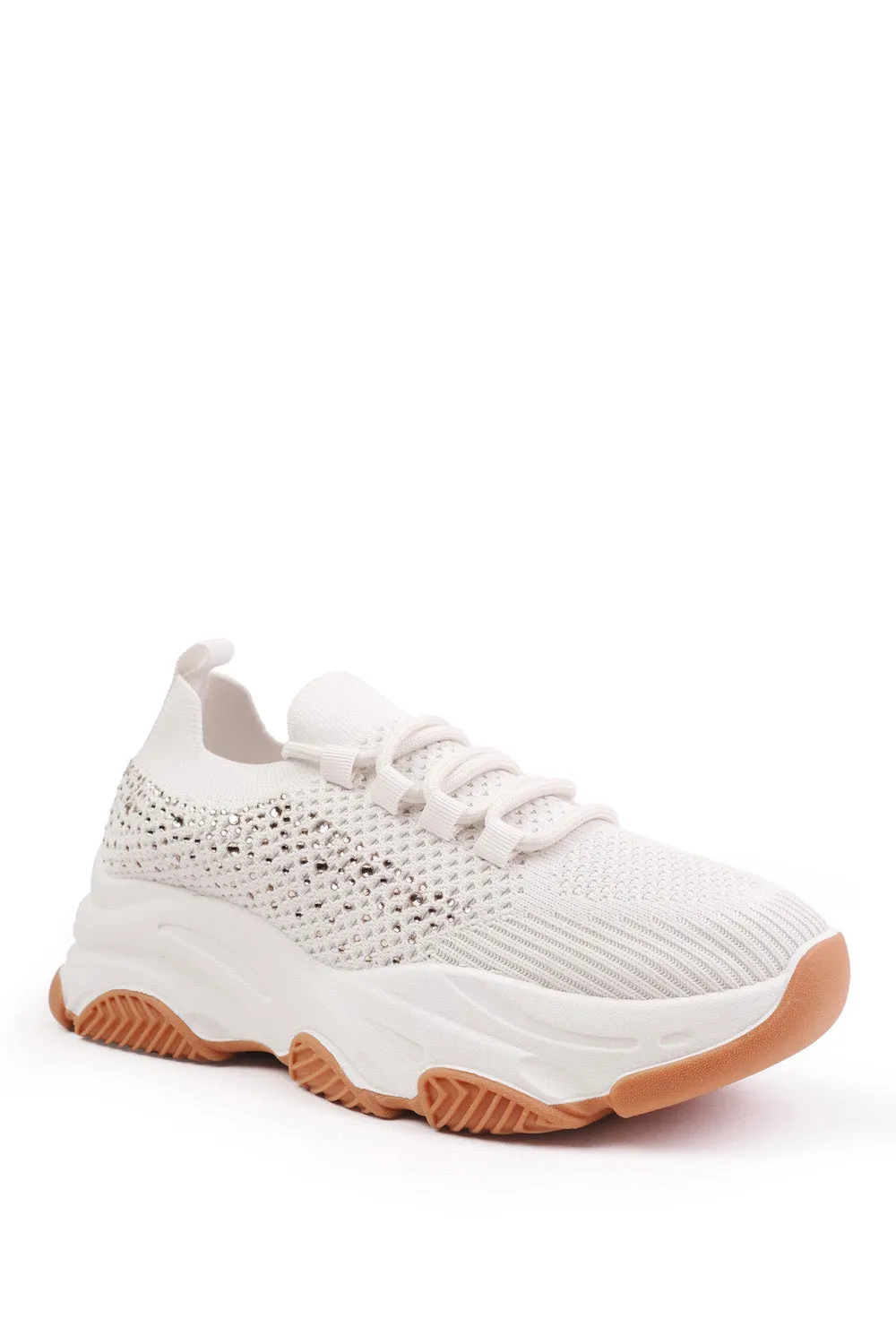 WHISPER CHUNKY SOLE KNIT TRAINERS WITH CRYSTAL EMBELLISHMENT IN BEIGE