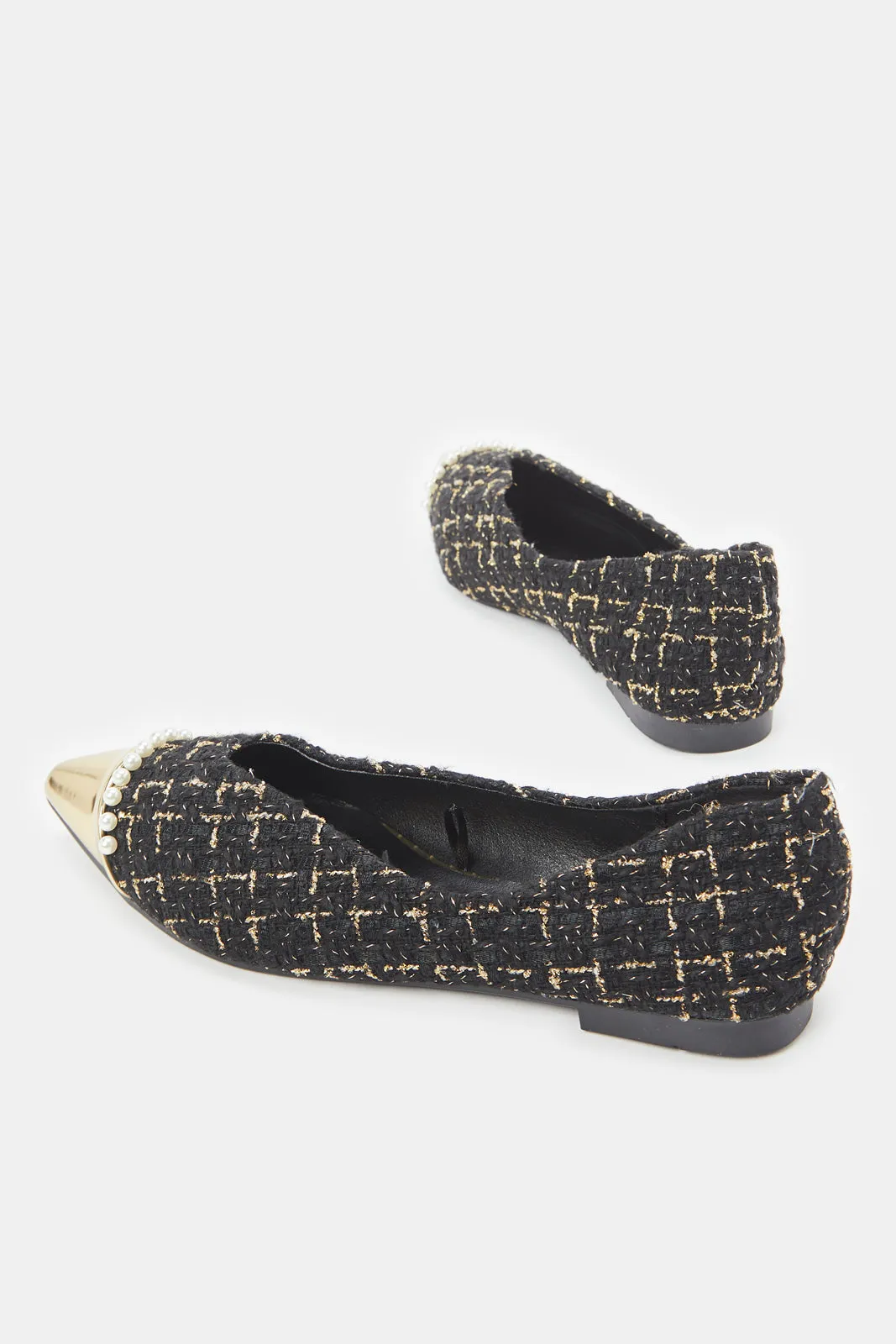 Women Black Tweed Pointy Ballerina