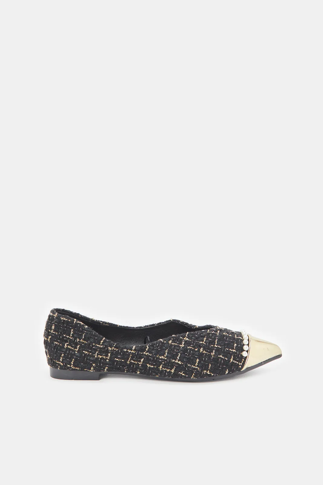 Women Black Tweed Pointy Ballerina