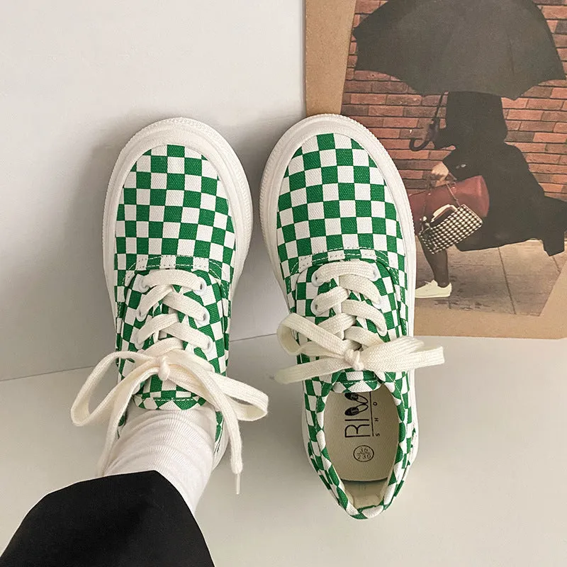 Women's & Men's Plaid Black And White Chessboard Canvas Shoes