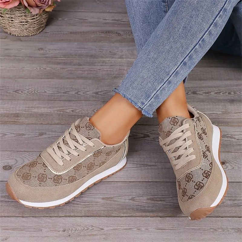 Women's Flower Print Lace-up Sneakers