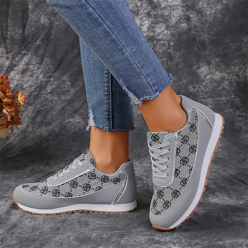 Women's Flower Print Lace-up Sneakers