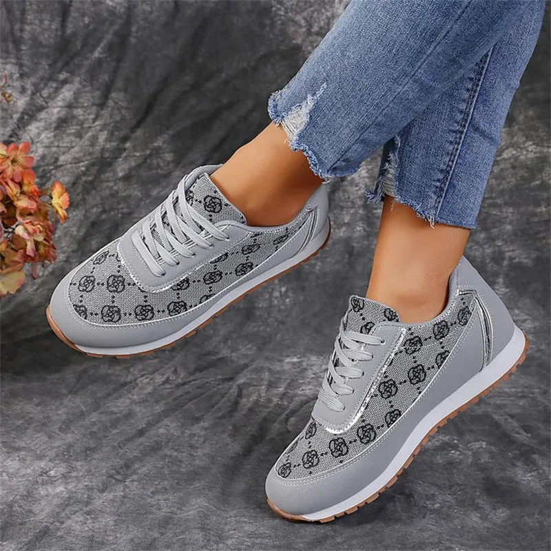 Women's Flower Print Lace-up Sneakers