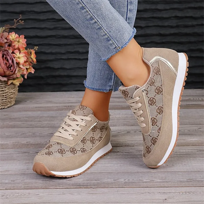 Women's Flower Print Lace-up Sneakers