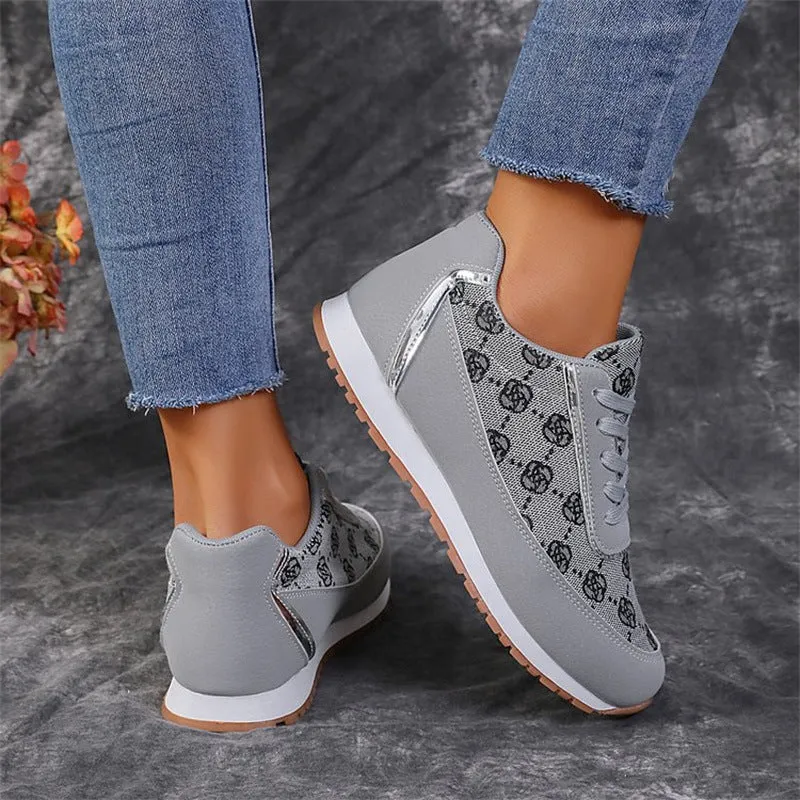 Women's Flower Print Lace-up Sneakers