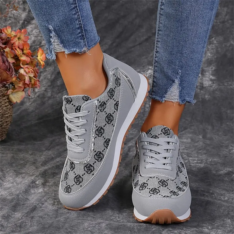 Women's Flower Print Lace-up Sneakers