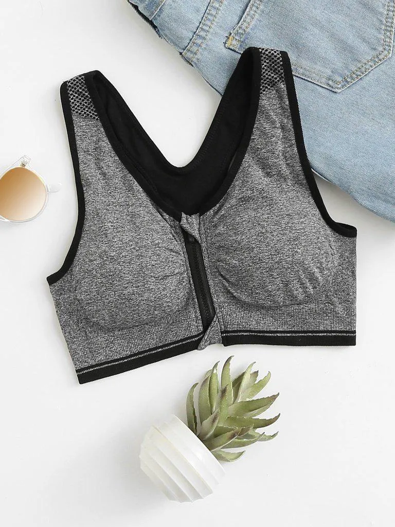 Zipper Front High Impact Sports Bra